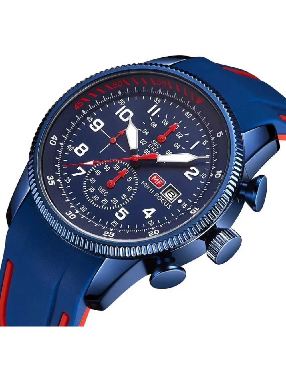 Men's Blue And Red Analog Waterproof Chronograph Classic Stylish Casual Watch